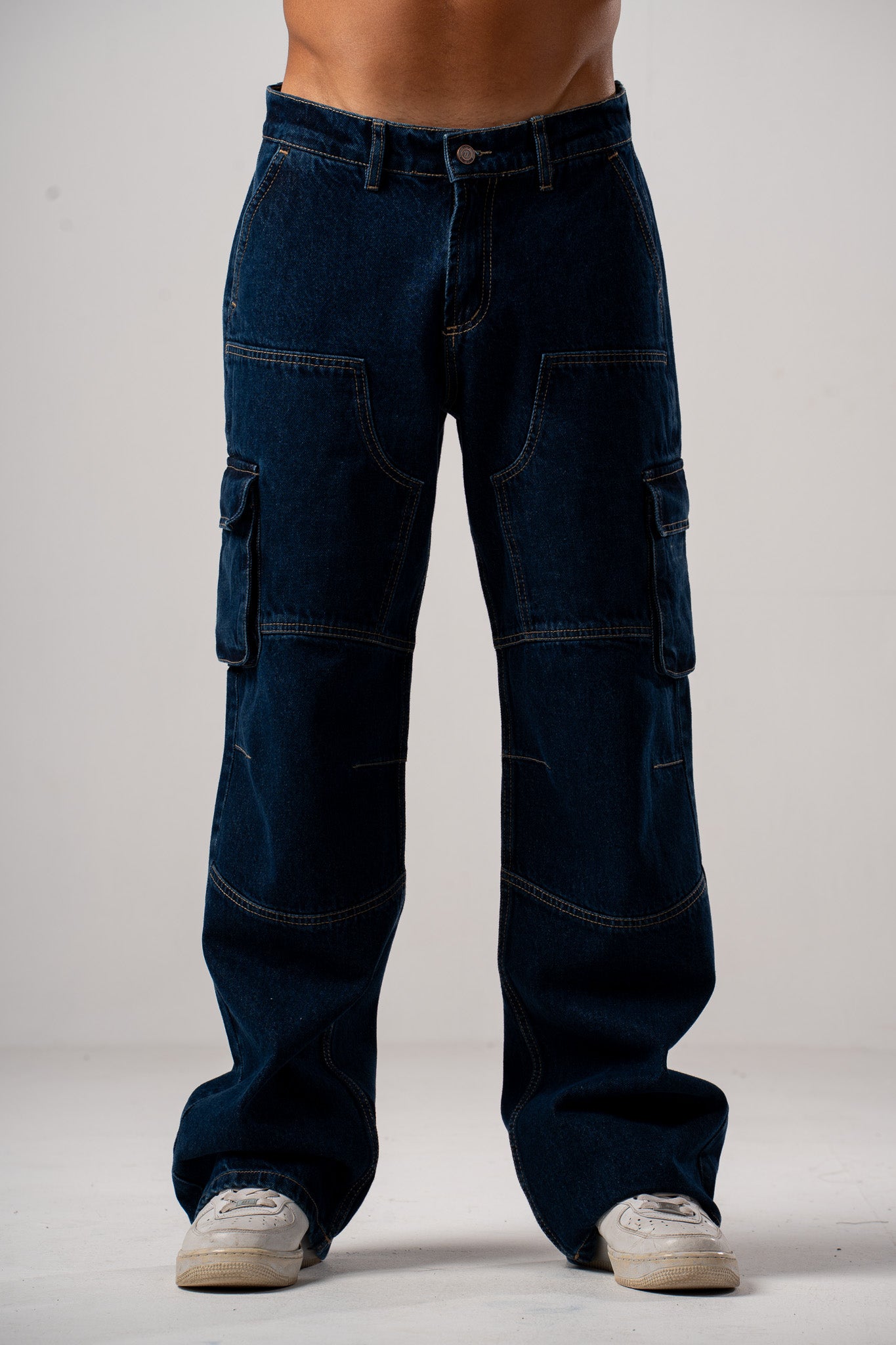 Dark Indigo Baggy Moto Jeans
